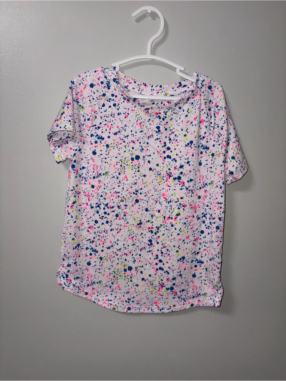 Athletic Works White Multicolor Paint Splatter Dri Fit Tee Girls XS 4/5